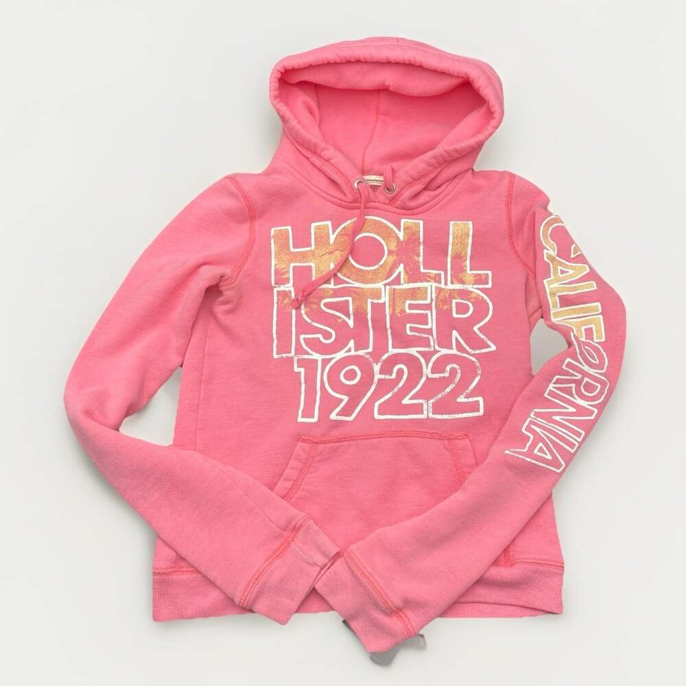 Hollister Y2K Pink Hoodie Womens Small Spellout Logo Pullover 1922